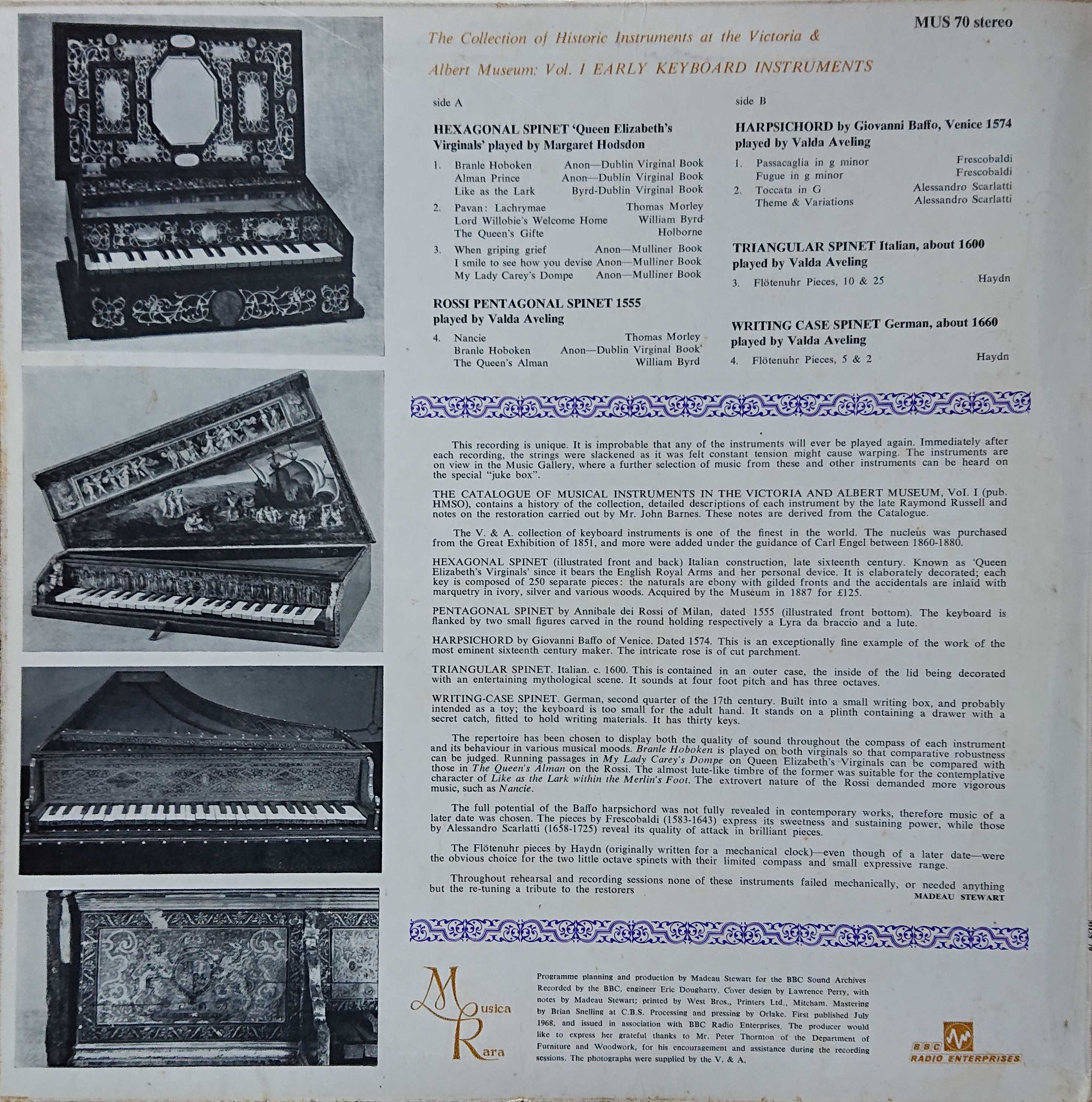 Picture of MUS 70 The V & A keyboard collection - Volume I by artist Various from the BBC records and Tapes library